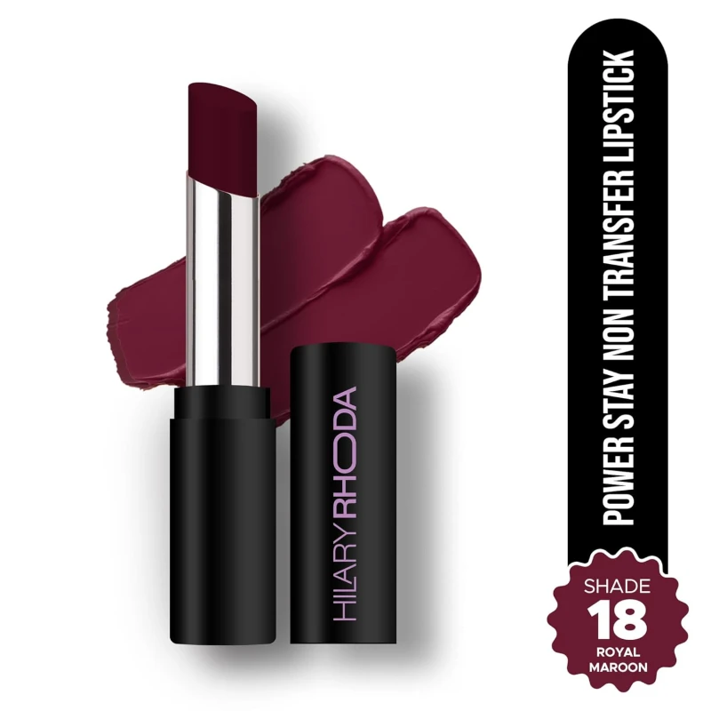 Hilary Rhoda Power Stay NonTransfer Lipstick | Matte Finish | Infused with Vitamin E & Shea Butter | Lightweight & Highly Pigmented | Glides Easily & Smudge-Proof |3.2g (Royal Maroon - Shade 18) - Thumbnail 2